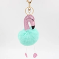 Dettaglio del portachiavi a fenicottero con glitter rosa e pompon verde menta - Verde Menta
