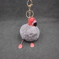 Détail du porte-clés flamant rose en fourrure avec tête en cuir et fermoir doré - Gris