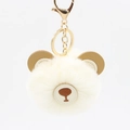 Detailed view of the cute beige faux fur bear keychain with a golden lobster clasp hook - 8cm Faux Rabbit Fur / Off-white