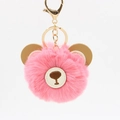Dettaglio portachiavi a forma di orso rosa con orecchie dorate e gancio in metallo - 8cm Pelliccia di Coniglio Sintetica / Rosa Intenso