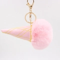 Roze imitatiebont ijsje sleutelhanger met PU-lederen kegel en gouden ring - Lichtroze