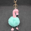 Porte-clés flamant rose en peluche avec pompon vert menthe et fermoir en métal doré - 8cm / Vert menthe
