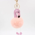 Porte-clés flamant rose à paillettes et pompon en fausse fourrure pour sacs et accessoires - Rose