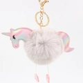Detail of colorful unicorn pompom keychain with golden metal clasp and soft plush texture - Light Gray