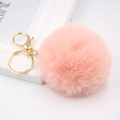 Pink fluffy faux rabbit fur keychain with gold lobster clasp for women's handbags - Pink