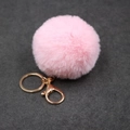 Pink faux rabbit fur pom pom keychain with gold metal lobster clasp and ring for bags - Faux Rabbit Fur Gold Clasp / Light Pink