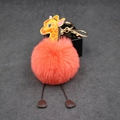 Giraffe pom pom keychain with fluffy orange faux fur and golden metal lobster clasp - 8cm Faux Rabbit Fur / Orange Red