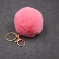 Pink 8cm faux rabbit fur pom pom keychain with golden metal ring and lobster clasp - Faux Rabbit Fur Gold Clasp / Deep Pink