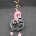 Détail du porte-clés flamant rose en cuir avec pompon noir et blanc et fermoir doré chic - 8cm / Noir Bicolore