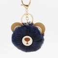 Detail of blue plush bear keychain with golden metal clasp and fluffy faux fur texture - 8cm Faux Rabbit Fur / Navy Blue
