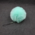 Pluffy faux fur mint green pompom keychain with silver lobster clasp and black lanyard - 8cm Faux Fur + Strap / Mint Green
