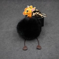 Detailed close-up of fluffy black faux fur giraffe keychain with golden metal clasp - 8cm Faux Rabbit Fur / Black