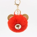 Cute red faux fur bear head keychain with gold metal clasp for handbag accessories - 8cm Faux Rabbit Fur / Red
