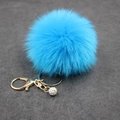 Vibrant blue faux fur pom pom keychain with gold lobster clasp and crystal rhinestone ball - (Rhinestone Ball) Faux Rabbit Fur-8CM / Lake Blue