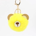 Cute brown bear fluffy faux rabbit fur keychain with golden lobster clasp and soft yellow pompom - 8cm Faux Rabbit Fur / Yellow