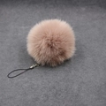 Plush 8cm faux fur ball keychain in camel with silver lobster clasp and black lanyard - 8cm Faux Fur + Strap / Light Coffee
