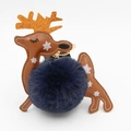 Detail of reindeer faux fur keychain with blue pompom and orange glitter antlers - Navy Blue