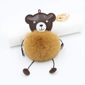 Creative brown faux fur bear keychain with leather head and gold metal clasp - Coffee