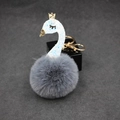 Detail of gray plush swan keychain with blue sequins, gold crown and metal clasp - Dark Gray