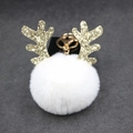 Portachiavi natalizio con pompon bianco e corna di renna dorate con paillettes lucide - Pompon da 8 cm / Bianco