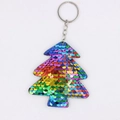 Regenboog pailletten kerstboom sleutelhanger met glinsterende ster en zilveren metalen ring - Kerstboom - Veelkleurig