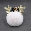 Plush Christmas reindeer keychain with pink pom-pom, gold glitter antlers and metal hook - 8cm Pompom / Light Gray