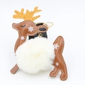 Detail of Christmas reindeer keychain with gold sequin antlers and fluffy white pompom - Off-white