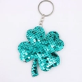 Sprankelende turquoise klaver sleutelhanger met pailletten en zilveren metalen ring - Klavertje vier - Groen