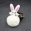 Cute white bunny plush ball keychain with long ears and gold metal clasp accessory - Off-white