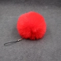 Faux rabbit fur ball keychain in vibrant red with silver lobster clasp for bags - 8cm Faux Fur + Strap / Red