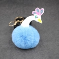 Détail du porte-clés pompon en fausse fourrure de paon bleu avec fermoir en métal doré - 8cm Fausse Fourrure de Lapin / Bleu clair