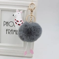 Dettaglio del portachiavi a forma di alpaca con pompon grigio e gancio in metallo oro - 8cm Pelliccia di Coniglio Sintetica / Grigio scuro