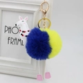 Dettaglio portachiavi alpaca con pompon bicolore e chiusura a moschettone dorata - 8cm Pelliccia di Coniglio Sintetica / Huang + Lan