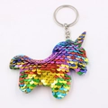 Portachiavi unicorno con paillettes colorate e riflessi cangianti con anello argento - Unicorno - Multicolore