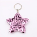 Portachiavi a stella rosa con paillettes scintillanti e anello in metallo argento - Stella-Rosa
