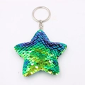 Detail of star-shaped keychain with green and blue gradient sequins and silver metal ring - Star - Gradient Green