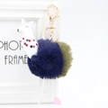 Dettaglio del portachiavi alpaca in peluche con palla di lana bicolore e chiusura dorata - 8cm Pelliccia di Coniglio Sintetica / Verde + Tibetano