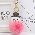 Détail d'un porte-clés bonhomme de neige en fausse fourrure rose avec fermoir doré poli - Rose Foncé