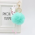 Portachiavi alpaca pompon verde menta con dettaglio in pelle bianca e anello dorato - 8cm Pelliccia di Coniglio Sintetica / Verde menta