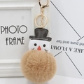 Détail du porte-clés bonhomme de neige avec pompon en peluche marron et anneau doré - Khaki