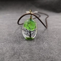 Collar con colgante ovalado árbol de la vida en resina con cordón trenzado marrón - Estilo árbol verde