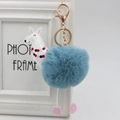 Portachiavi alpaca in peluche blu con chiusura in metallo dorato e dettagli in pelle - 8cm Pelliccia di Coniglio Sintetica / Blu-Verde