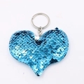 Detail of blue sequined heart keychain with silver metal ring on white background - Single Ring Buckle / Heart Shape-Blue