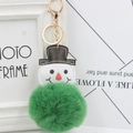 Détail du porte-clés bonhomme de neige avec pompon en fausse fourrure verte et fermoir doré - Vert Armée