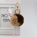 Dettaglio portachiavi a forma di alpaca in peluche con chiusura a moschettone oro rosa - 8cm Pelliccia di Coniglio Sintetica / Caffè + Marrone