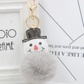 Détail d'un porte-clés bonhomme de neige en peluche avec pompon gris et clip doré - Gris clair