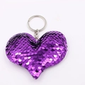 Sparkly purple sequin heart keychain with reflective finish for handbags and accessories - Heart-Purple
