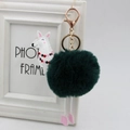 Dettaglio portachiavi con pompon in ecopelliccia verde scuro e ciondolo alpaca con gancio oro - 8cm Pelliccia di Coniglio Sintetica / Verde Scuro