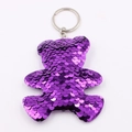 Close-up of purple sequin bear keychain with a silver metal ring and glossy finish - Single Ring Buckle / Bear-Purple