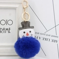 Détail d'un porte-clés bonhomme de neige en fausse fourrure bleue avec fermoir doré - Bleu Saphir